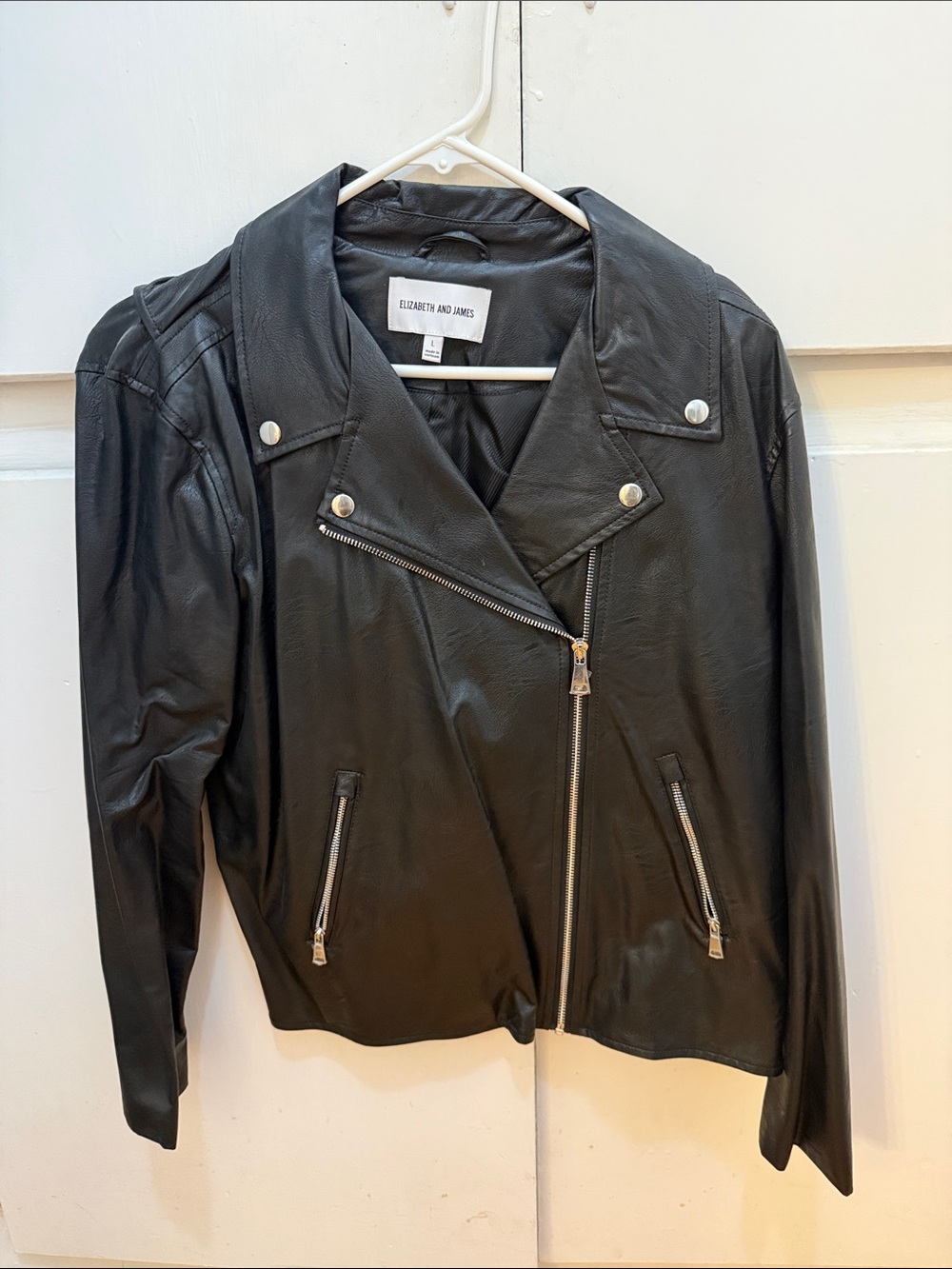Elizabeth and James Black Faux Leather Asymmetrical Moto Jacket